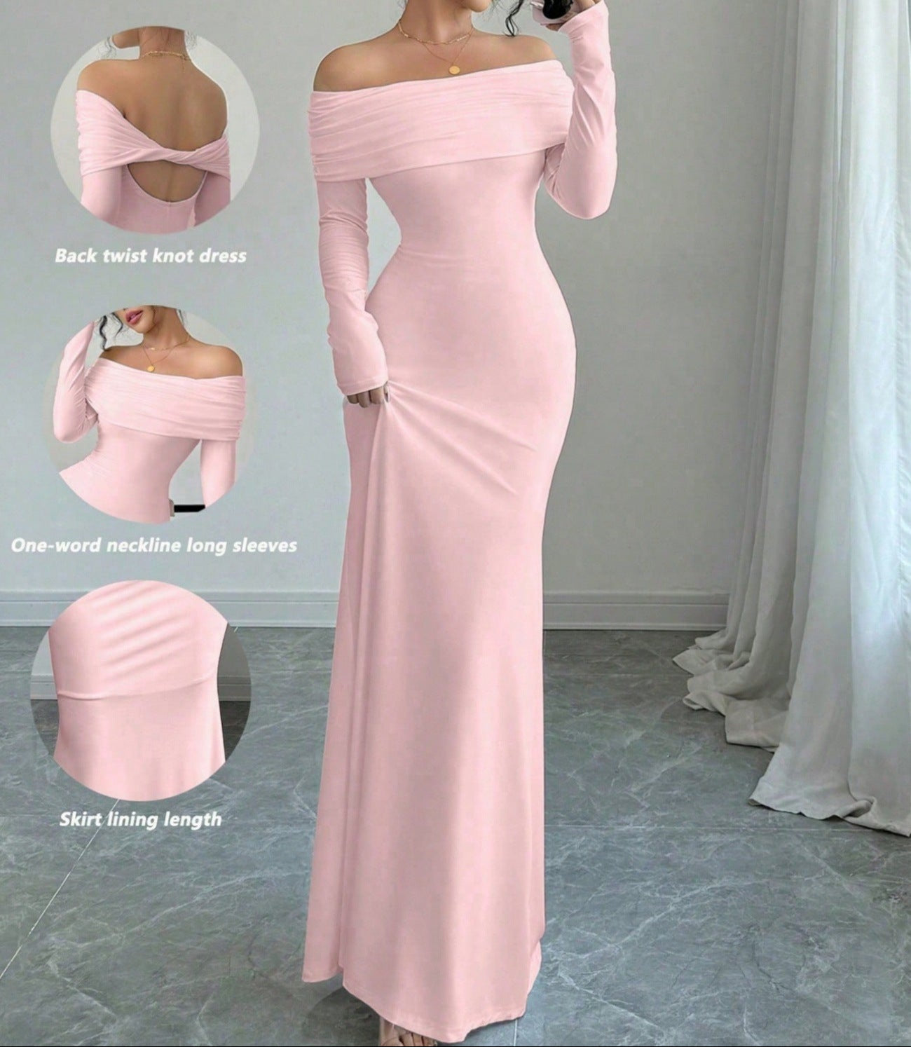 Melanie | Dames Off-Shoulder Avondjurk – Slim Fit, Gerimpeld & Elegante Lange Maxi
