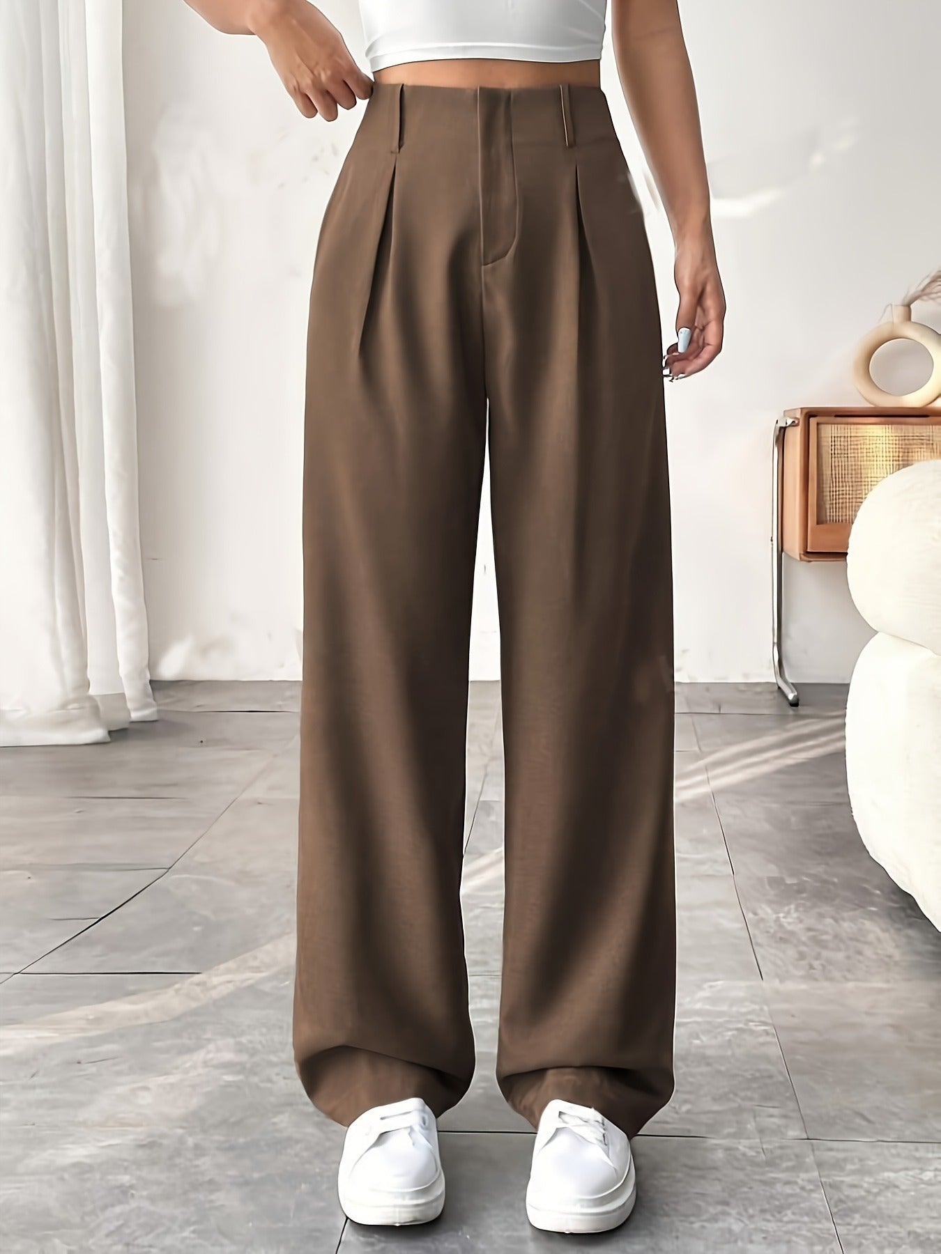 Nahia | Dames Hoge Taille Pantalon – Wijde Pijpen, Slankmakend & Casual Chic