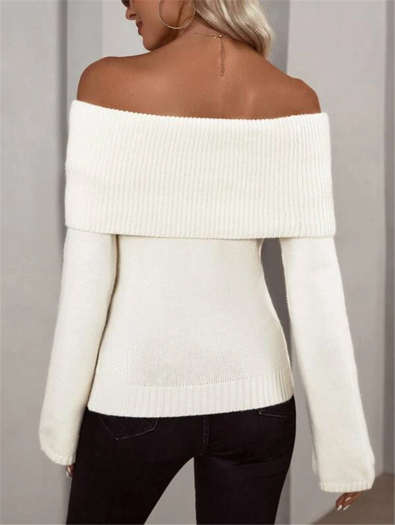 Sarah | Dames Off-Shoulder Gebreide Trui – Slim Fit, Sexy & Lange Mouwen