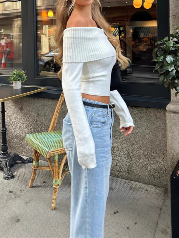 Suzie | Dames Off-Shoulder Gebreide Top – Sexy Slim Fit Lange Mouwen