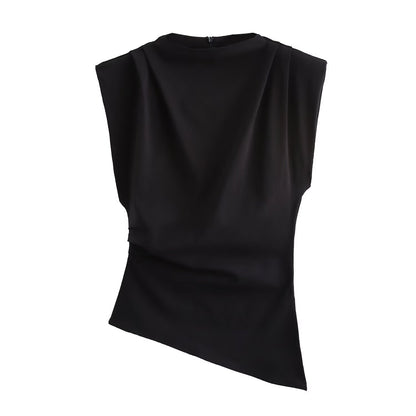 Britney | Dames Top – Schoudervullingen & Plissé Details