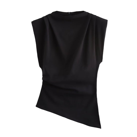 Britney | Dames Top – Schoudervullingen & Plissé Details