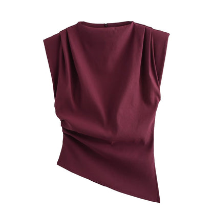 Britney | Dames Top – Schoudervullingen & Plissé Details
