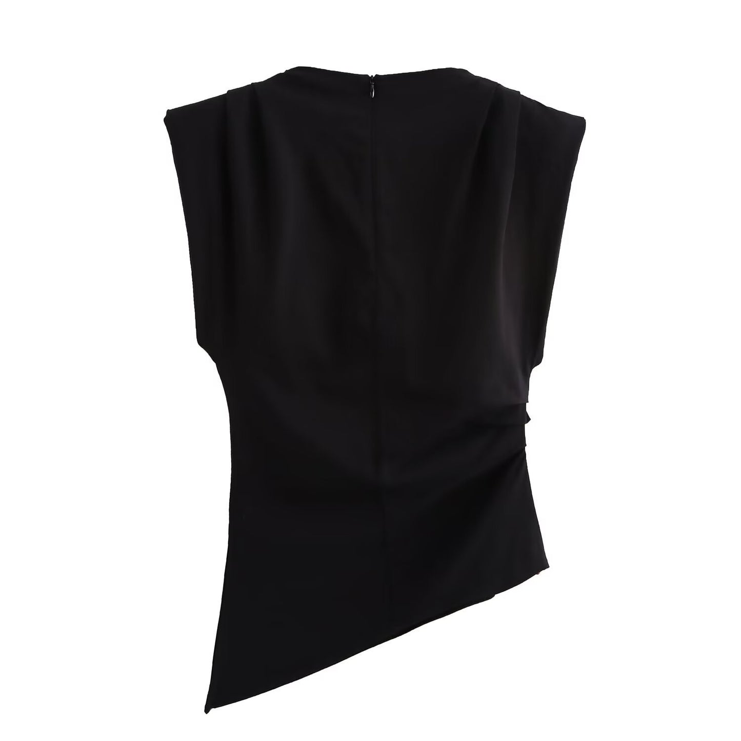 Britney | Dames Top – Schoudervullingen & Plissé Details