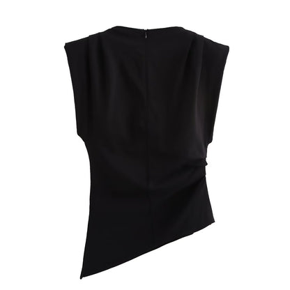 Britney | Dames Top – Schoudervullingen & Plissé Details
