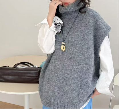 Karen | Dames Gebreide Coltrui Bodywarmer – Koreaanse Stijl, Losvallend & Dik