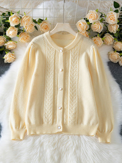Lena | Dames Cardigan – Effen Kleur, Gehaakt Opengewerkt Design