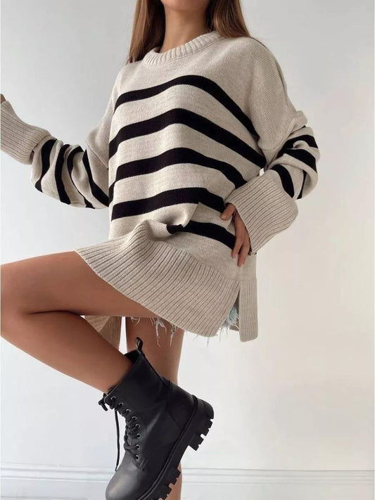 Louise | Dames Gebreide Trui – Gestreept, Losvallend & Casual