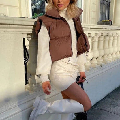 Melisa | Dames Puffer Bodywarmer – Dikke Katoen, Hoge Kraag & Mouwloos