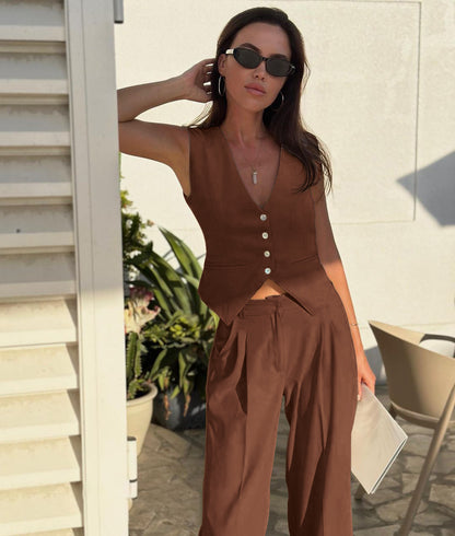 Jagoda | Dames Tweedelige Set – Katoenen Blazer & Mouwloos Vest