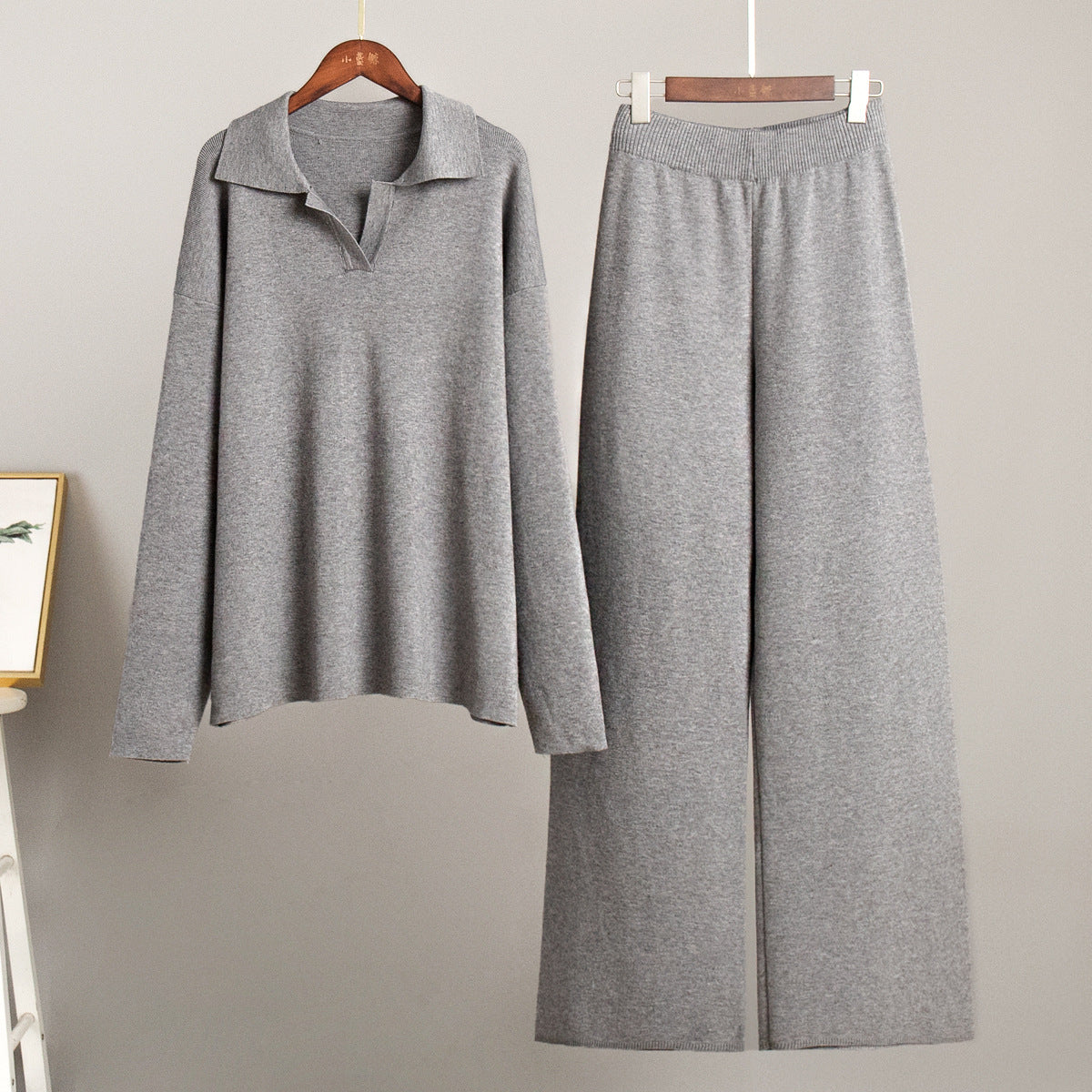 Paulien | Dames Gebreide Set – Polo Trui & Wijde Broek