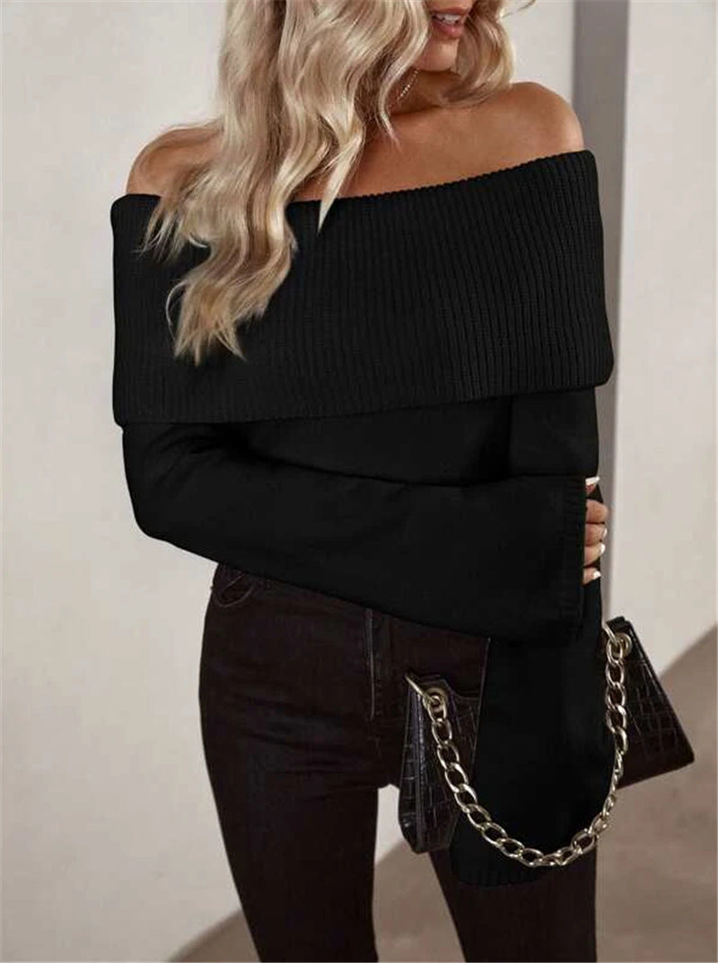 Sarah | Dames Off-Shoulder Gebreide Trui – Slim Fit, Sexy & Lange Mouwen